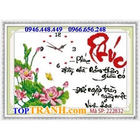 Tranh thêu đồng hồ chữ phúc